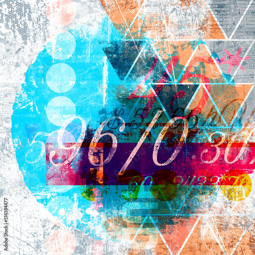 Abstract compositional digital collage with typography and modern surfaces and forms photo