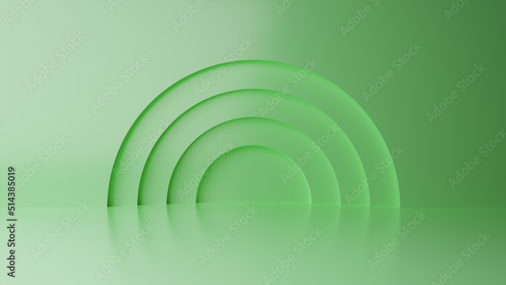Abstract minimal empty podium with circle details on the wall. Empty room concept with half semi circle on natural lighting. Rendering 3d shape, product display presentation. Futuristic wall scene. Abstract minimal empty podium with circle details on the wall. Empty room concept with half semi circle on natural lighting. Rendering 3d shape, product display presentation. Futuristic wall scene.
