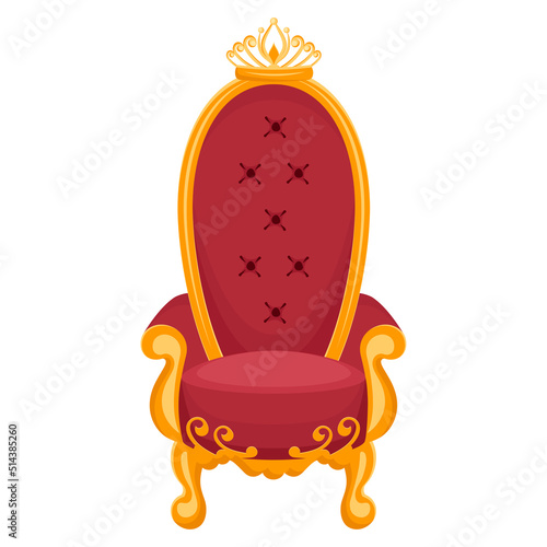 Vintage throne. Royal armchair isolated. Golden throne chair for decoration business card, vip card template. Vector flat illustration