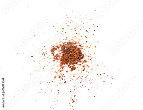 top view cocoa powder on white background,isolated