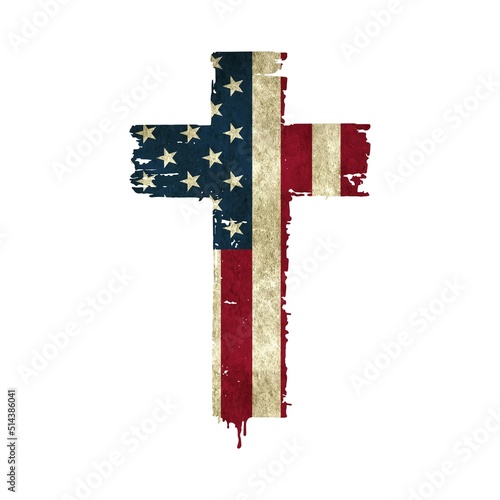 USA American Flag Cross Christian Religious Patriotic Vector