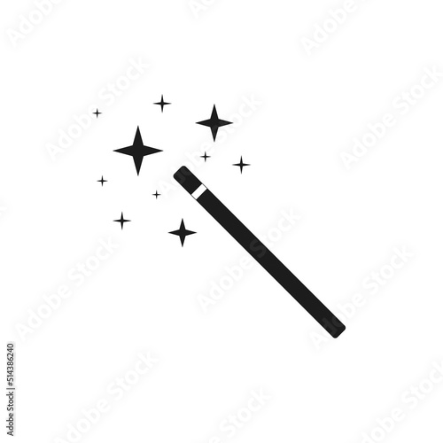 black magic wand icon vector with stars isolated on white background, magic wand logo, fairy tale sign, wizard symbol