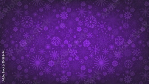 Snowy purple background. Christmas winter design. Falling snowflakes  abstract landscape.  Magic nature fantasy snowfall texture decoration. Vector illustration