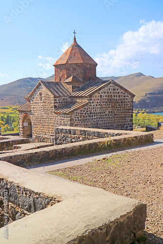Surp Arakelots Church in Sevanavank Monastic Complex on a Peninsula at the Northwestern Shore of Lake Sevan, Armenia photo