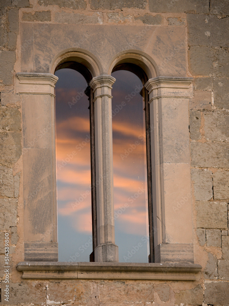Castillo de Bellver, ventana (s.XIV).Palma.Mallorca.Baleares.España.