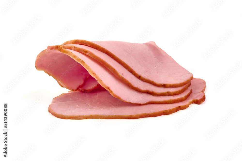 Smoked loin slices, isolated on white background. Smoked loin slices, isolated on white background.