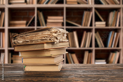 Books on shelves in library