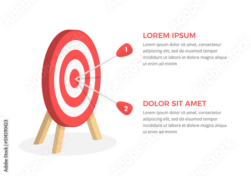 Red target with two arrows, two steps or options infographics