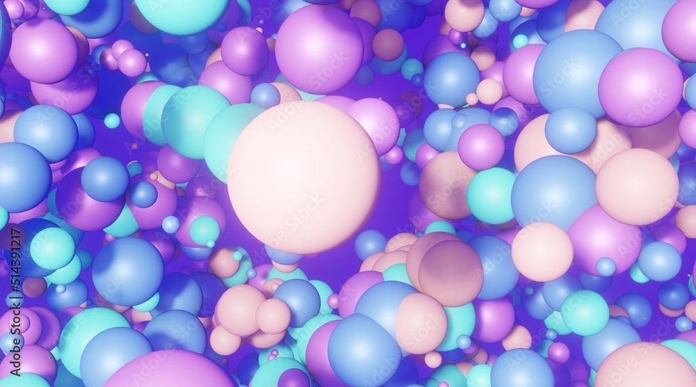 Abstract background multicolor bubbles flying in space 3d render