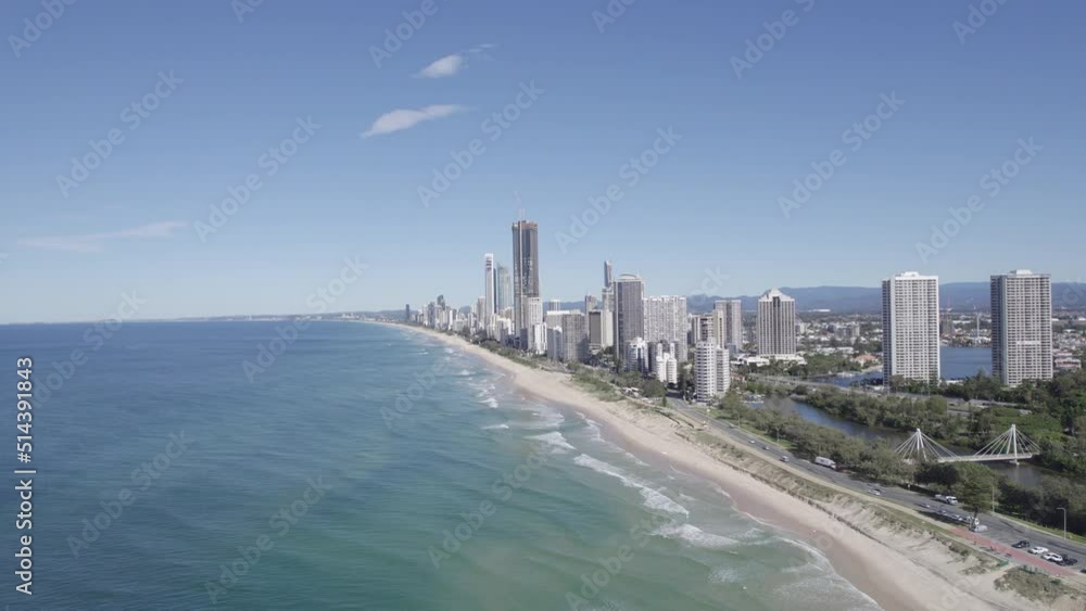 High-rise Buildings And Scenic Beach At Surfers Paradise In Gold Coast, Queensland, Australia During Daytime - aerial drone shot High-rise Buildings And Scenic Beach At Surfers Paradise In Gold Coast, Queensland, Australia During Daytime - aerial drone shot