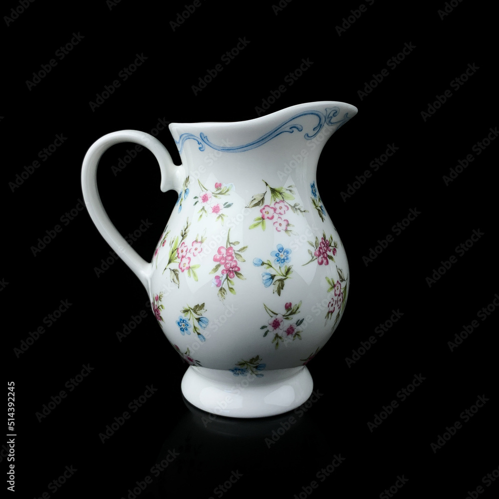 antique ceramic vase with a picturesque pattern. vintage vase with painting on black isolated background. painting.