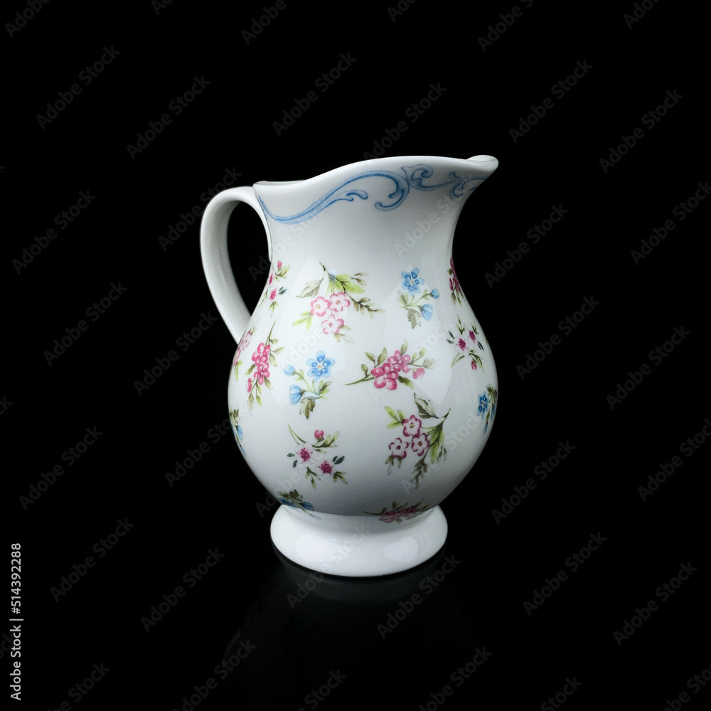 antique ceramic vase with a picturesque pattern. vintage vase with painting on black isolated background. painting.