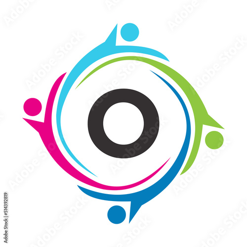 Letter O Teamwork Logo Unite Symbol. Charity Sign Community Health Care Union Logotype