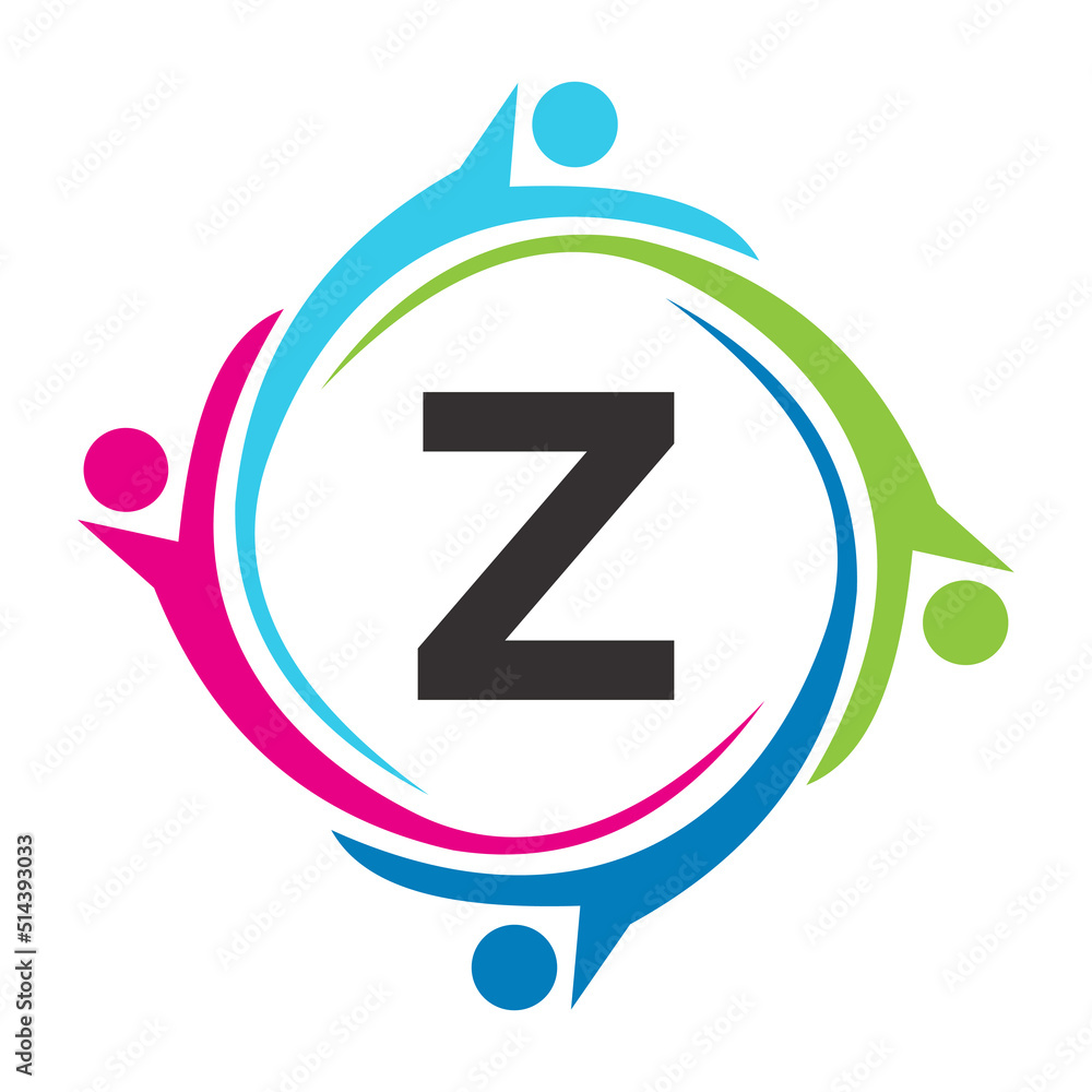 Letter Z Teamwork Logo Unite Symbol. Charity Sign Community Health Care Union Logotype Letter Z Teamwork Logo Unite Symbol. Charity Sign Community Health Care Union Logotype