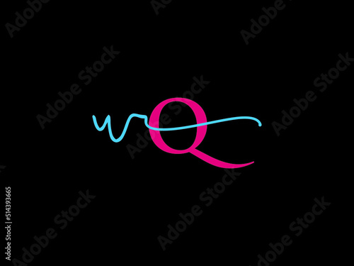 Luxury WQ Signature Letter Logo, Creative Wq qw Logo Icon Design With Signature Colorful Letter Image photo