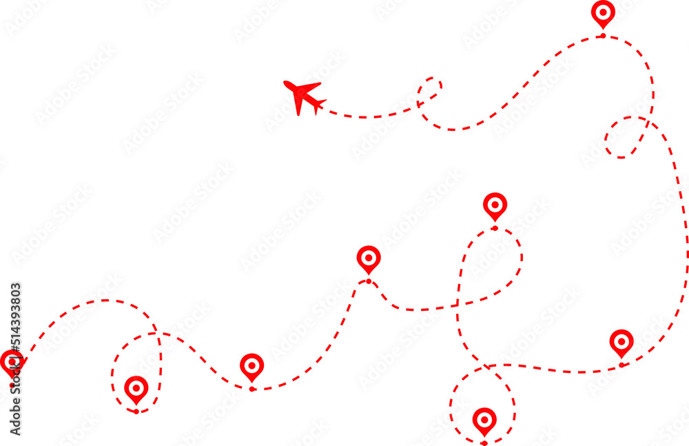 Airplane path in a dotted line shape. map marker pointer sign. Airplane line path travel icon. planes travel dot line Airplane path in a dotted line shape. map marker pointer sign. Airplane line path travel icon. planes travel dot line