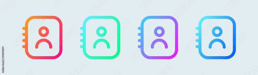 Contact book line icon in gradient colors. Adress book or phone book symbol vector. Contact book line icon in gradient colors. Adress book or phone book symbol vector.