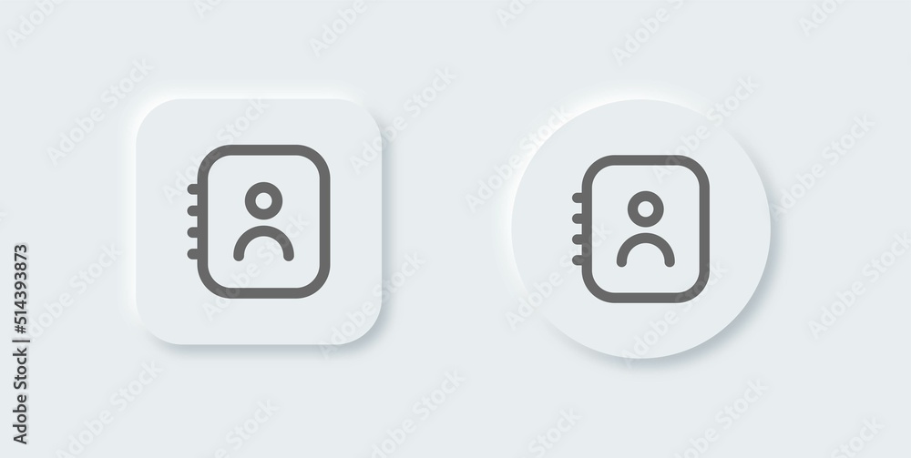 Contact book line icon in neomorphic design style. Adress book or phone book symbol vector. Contact book line icon in neomorphic design style. Adress book or phone book symbol vector.