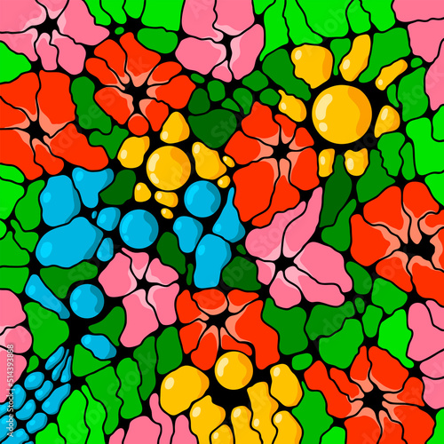 Hand drawn colorful background with abstract flowers.