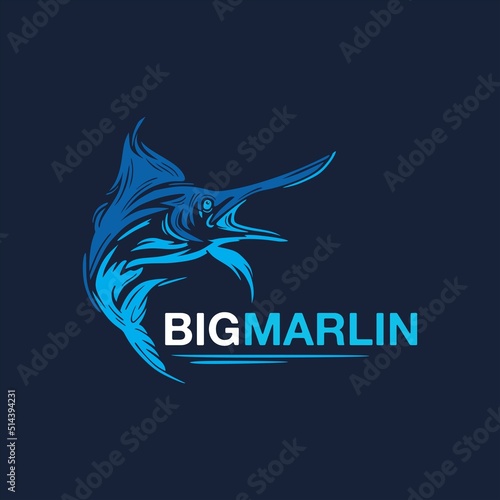 big blue marlin fish logo, silhouette of  abstract sword fish vector illustrations