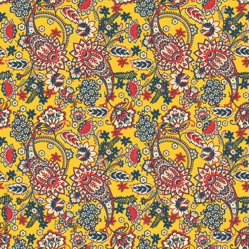 Seamless pattern based on traditional Asian elements Paisley. Traditional colorful seamless paisley vector pattern. Pattern for textile design or fabrics. Fashionable delicate desig