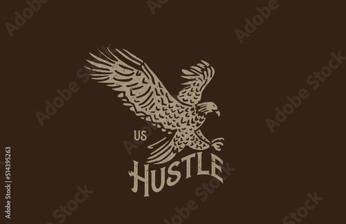 Hustle Typography with Eagle Vintage Distress Vector Graphic