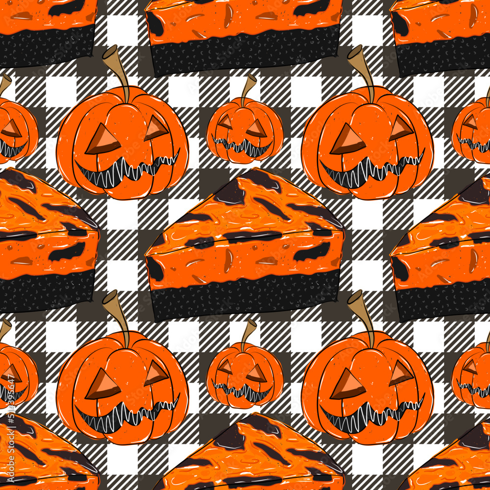 Fototapeta premium Seamless pattern for Halloween. Bakery seamless pattern. Wrapping paper pattern.