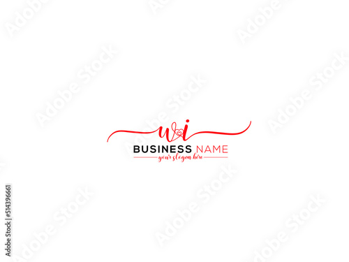 Colorful WI Logo Icon, Signature Wi iw Fashion Logo With Signature Love Heart Unique Letter Design
