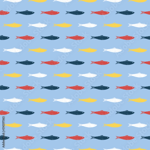 Fish Seamless pattern. Fish Cartoon doodle, Vector illustration