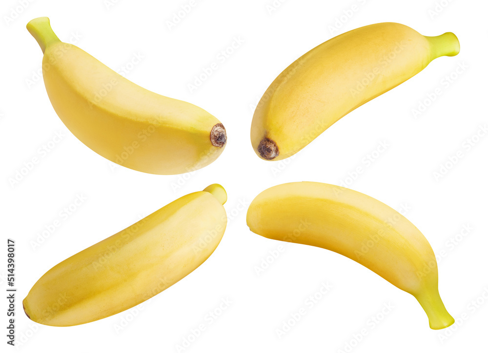 Set of baby bananas, isolated on white background