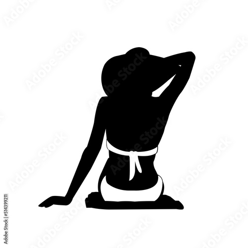 Vector illustration with summer vacation as a motif ( silhouette woman sitting on the beach side )