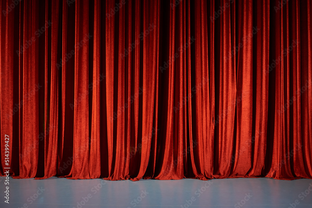 Closed red curtains on stage in theater - obrazy, fototapety, plakaty 
