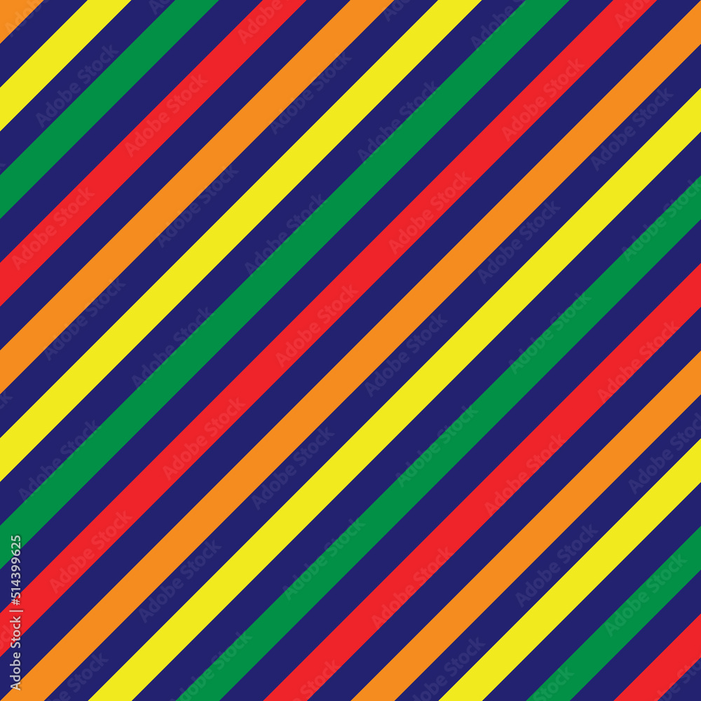 Red, Orange, Yellow and Green color strip on dark blue background. Pattern diagonal stripe seamless for graphic design, fabric, textile, fashion.