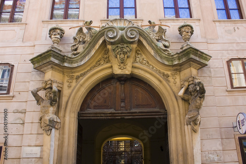  Sculptural decoration of old buildings in Old Town of Bratislava