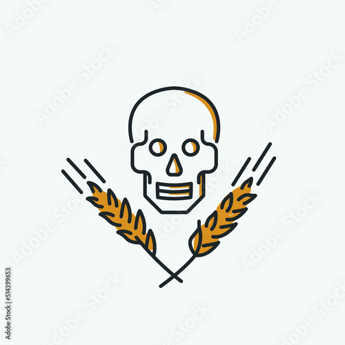 Food crisis line logo concept. Human skull with ears of wheat. Vector illustration