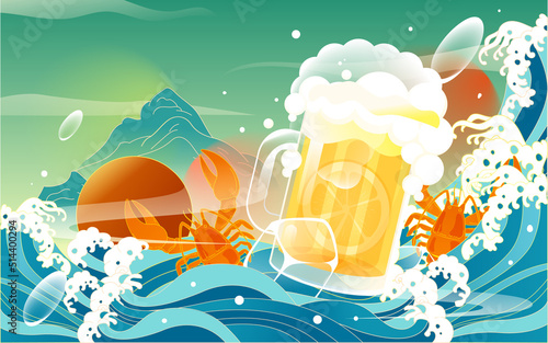 International beer festival, summer food festival party carnival party event illustration, vector illustration