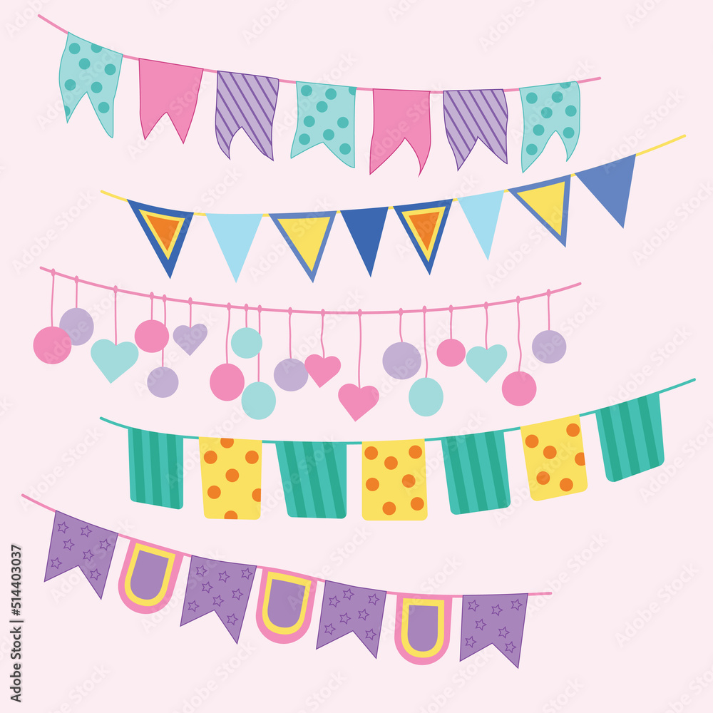 Happy birthday colorful flags for using in posts, cards. birthday decoration