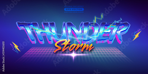 Thunder Storm Retro Text Effect with theme vibrant neon light concept for trendy flyer, poster and banner template promotion