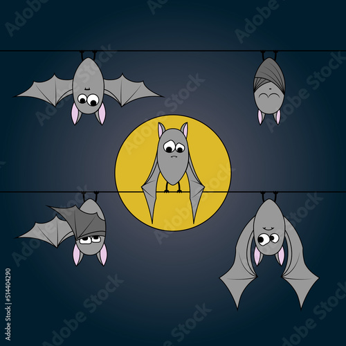 Cute fun cartoon bats set hanging upside down