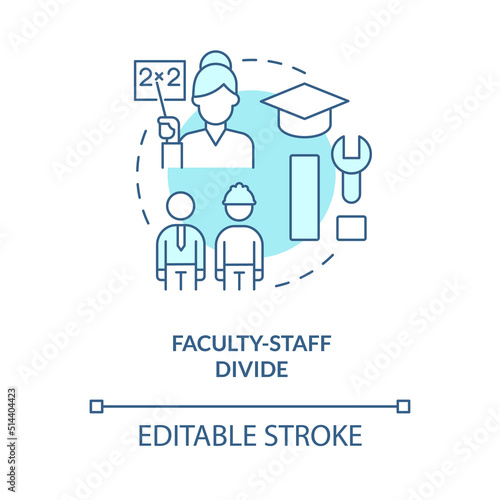 Faculty staff divide turquoise concept icon. Divided workforce. Higher education abstract idea thin line illustration. Isolated outline drawing. Editable stroke. Arial, Myriad Pro-Bold fonts used