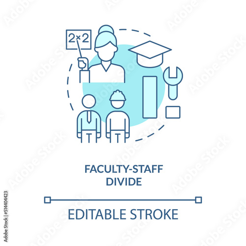 Faculty staff divide turquoise concept icon. Divided workforce. Higher education abstract idea thin line illustration. Isolated outline drawing. Editable stroke. Arial, Myriad Pro-Bold fonts used © bsd studio