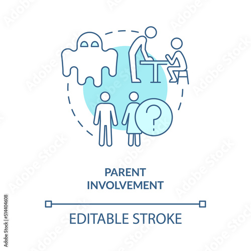 Parent involvement turquoise concept icon. Process interference. Problem in schools abstract idea thin line illustration. Isolated outline drawing. Editable stroke. Arial, Myriad Pro-Bold fonts used