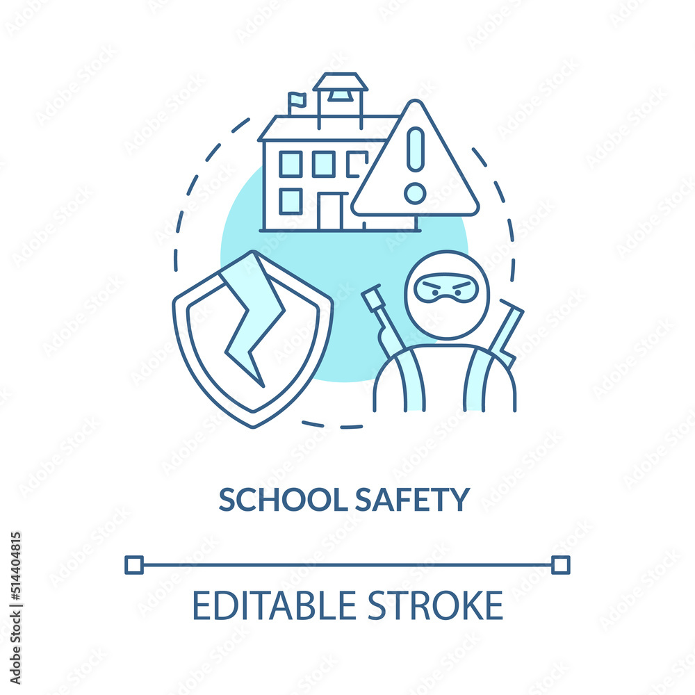 School safety turquoise concept icon. Mass shootings danger. Problem in schools abstract idea thin line illustration. Isolated outline drawing. Editable stroke. Arial, Myriad Pro-Bold fonts used