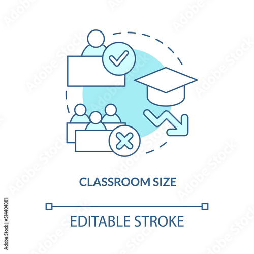 Classroom size turquoise concept icon. Effective education. Problem in public schools abstract idea thin line illustration. Isolated outline drawing. Editable stroke. Arial, Myriad Pro-Bold fonts used