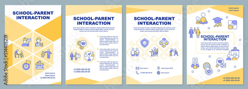 School parent interaction yellow brochure template. Leaflet design with linear icons. Editable 4 vector layouts for presentation, annual reports. Arial-Black, Myriad Pro-Regular fonts used