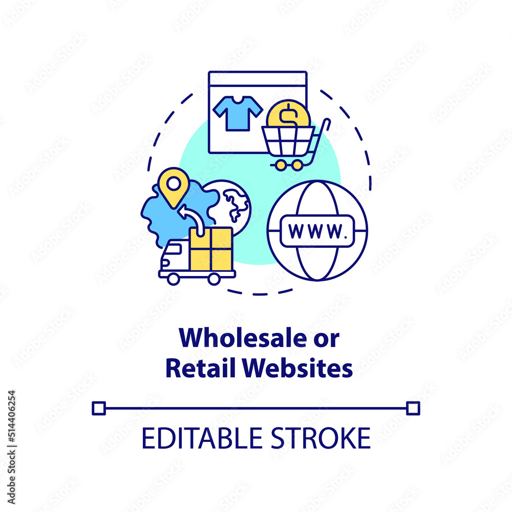 Wholesale and retail websites concept icon. Category of websites abstract idea thin line illustration. Online shopping. Isolated outline drawing. Editable stroke. Arial, Myriad Pro-Bold fonts used