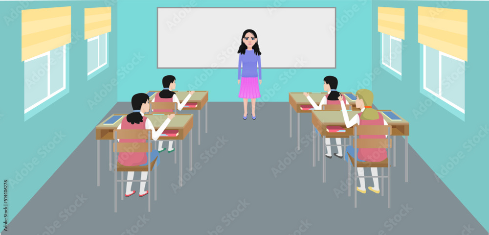 teacher and students are teaching in the classroom