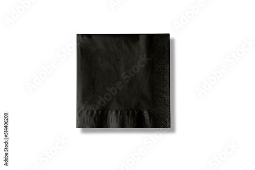 Blank black paper napkin mockup isolated on white background. 3d rendering. photo