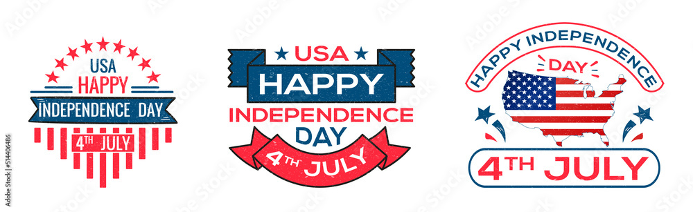 Happy Fourth of July. Independence day of the United States, 4th of July. Home of the brave. Hand lettering greeting card with textured letters. Vintage typography Happy Fourth of July. Independence day of the United States, 4th of July. Home of the brave. Hand lettering greeting card with textured letters. Vintage typography