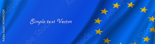 Sample vector wide european banner. Blue wavy background with yellow stars. Simple text